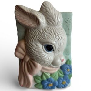 Vintage Loomco Ceramic Easter Bunny Basket 1996 wire handle missing vase decor